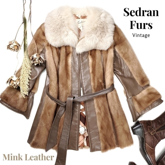 Sedran Furs Vintage Mink Leather Belted Fur Coat Combo - Picture 1 of 16